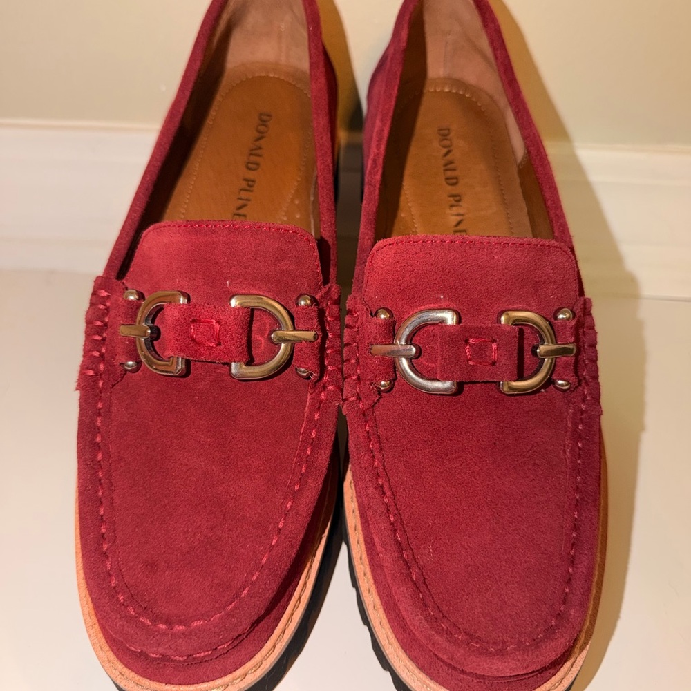 Donald Pliner Helio Red Suede Horsebit Leather Loafers - Picture 2 of 10